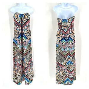 Dina Be Womens Geometric Sweetheart Neck Strapless Maxi Dress Multi-Color Medium